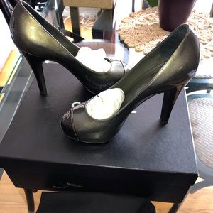 CHANEL Metallic Gunmetal Heels
